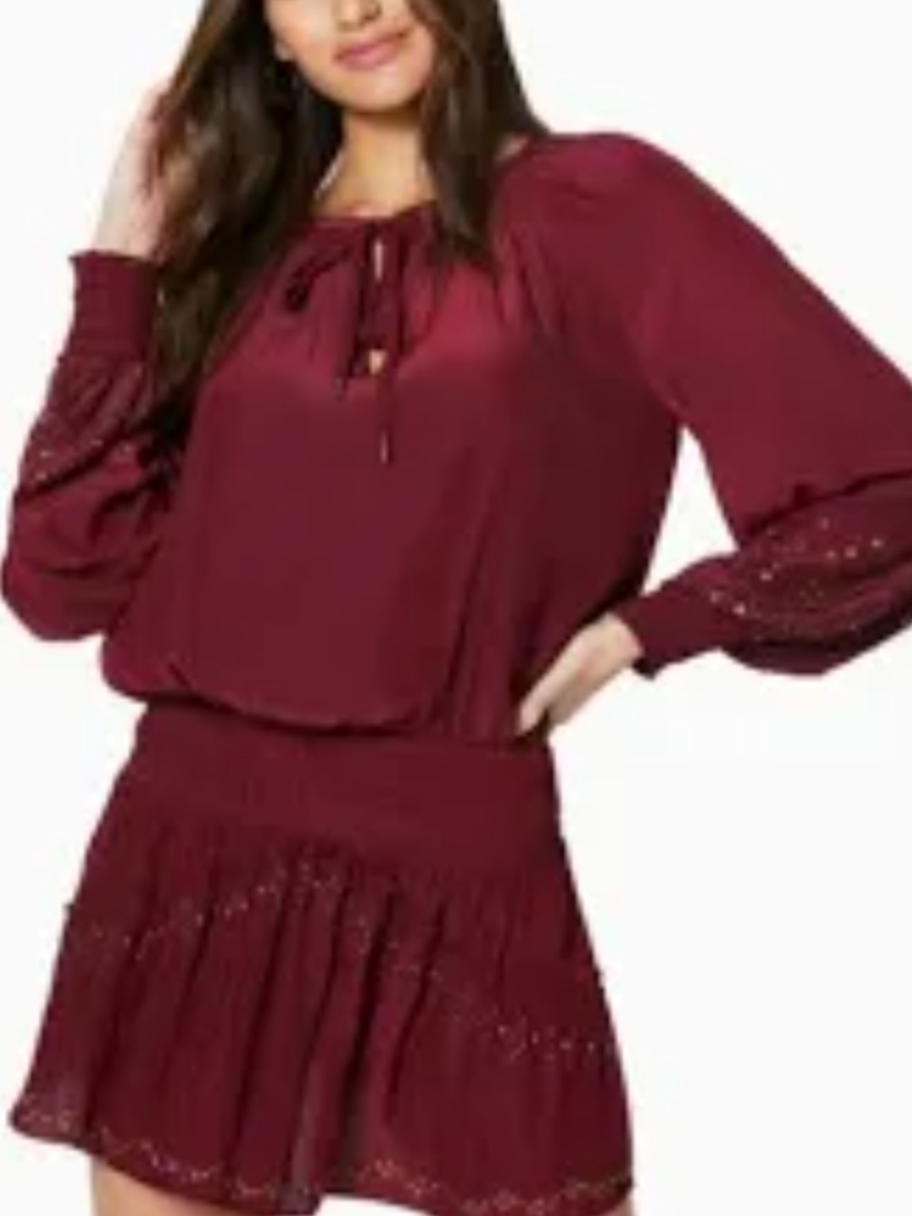Ramy Brook Burgundy Long-Sleeve Mini Dress